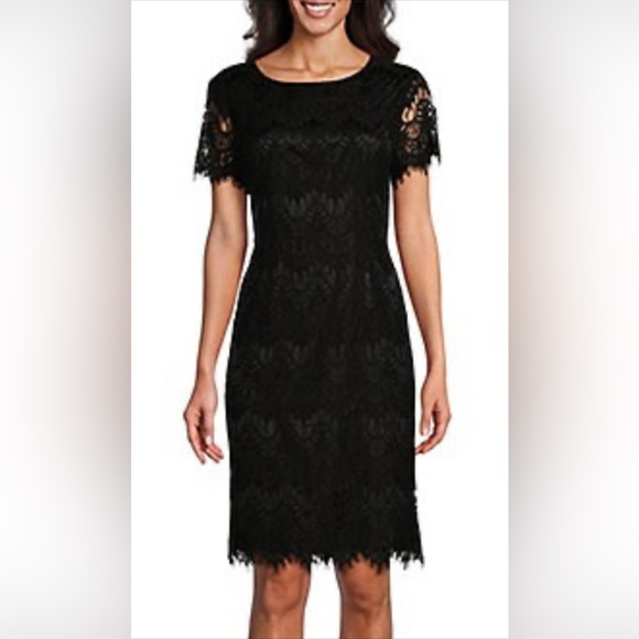Preston & York Black Lace Sheath Midi Dress with Short Flutter Sleeves - Size 12 - Picture 1 of 7